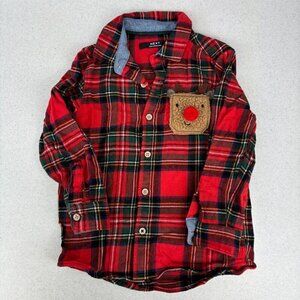 Next Red Tartan Reindeer Long Sleeve Button Up 2-3